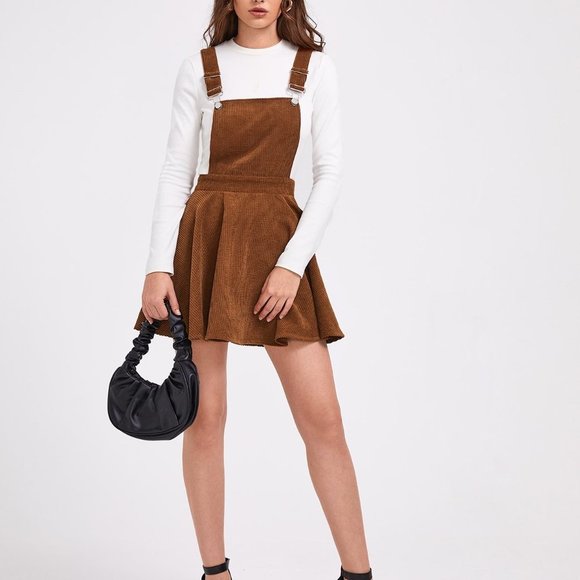 . Dresses & Skirts - Rust Brown Casual womens Solid Rib-knit Overall Dress